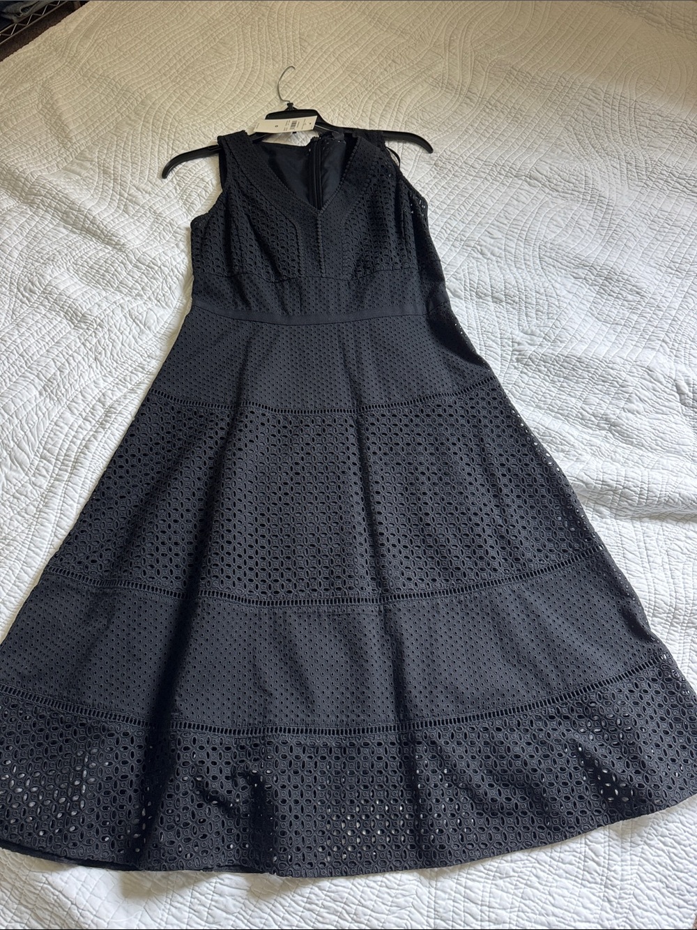Ann Taylor Black Sleeveless Eyelet Fit-and-Flare Dress